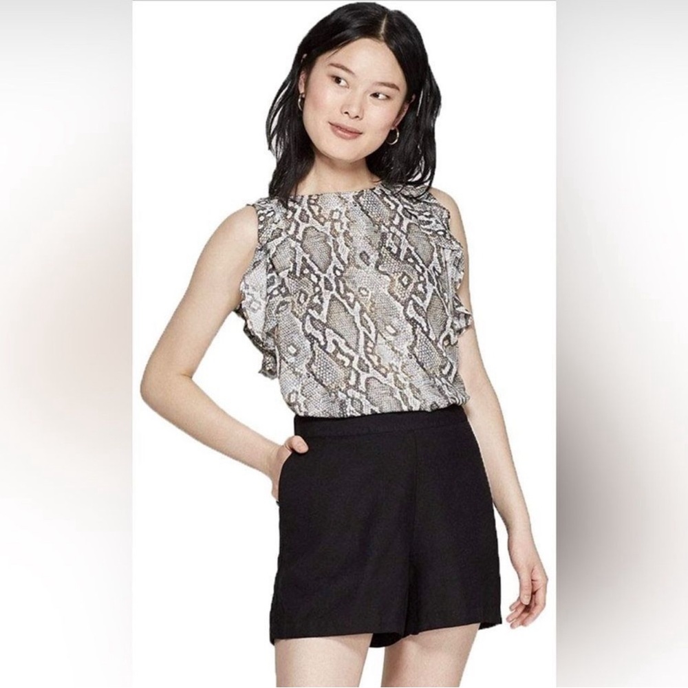 Target A New Day Snake Print Ruffle Sleeveless Blouse Brown Size Small